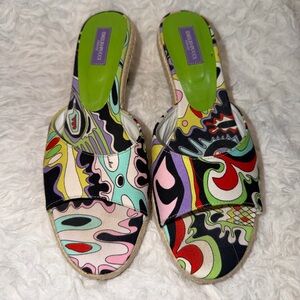 Vintage 90s Emilio Pucci Womens Print Kitten Heel Sandals size 38